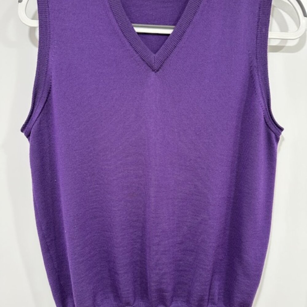 Mila Schon 100% Wool Mens Sweater Vest Violet Size M V Neck